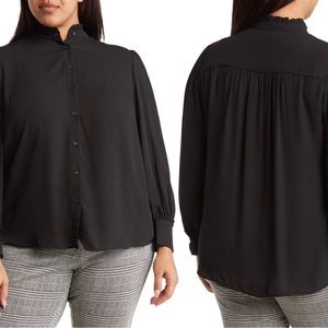 T Tahari, Black, Ruffle Trim, Long Sleeve Blouse, NWT 3x